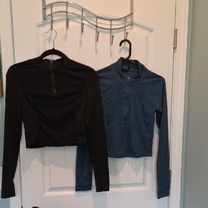 Two SHEIN Long Sleeve Cropped Tops. One Blue And One Black Size Small